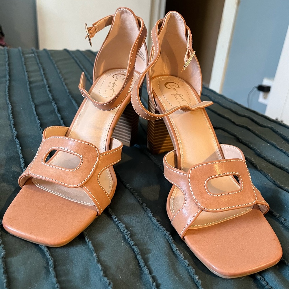 Tan Block Heel Sandals